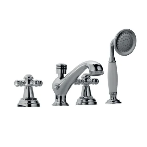 Jaquar Queens 4-Hole Bath Tub Mixer Consisting Of 2 No. Control Cocks, 1 Spout, 1 Telephone Shower With 8Mm Dia. & 1.5M Long Flexible Tube