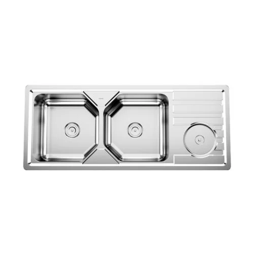 Cera Naomi Pearl Finish Double Bowl Sink With Drain Board