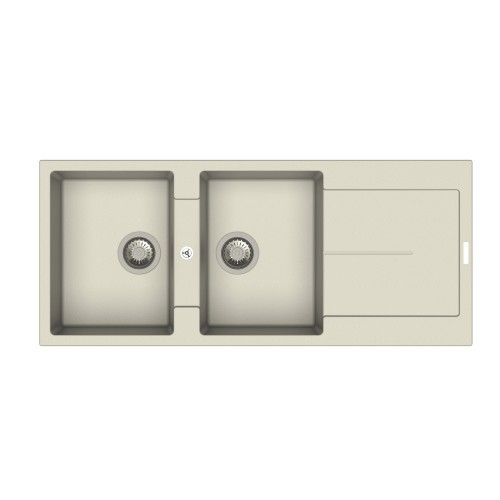 Carysil Enigma Quartz Double Bowl Kitchen Sink with Drainer 46"x20"- Champagne