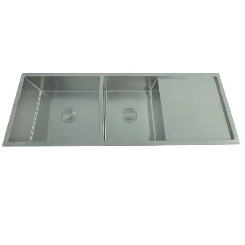 Futura Hand Made Kitchen Sink Double Bowl with drain 51 x 18 - BRUSH