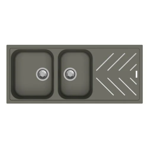 Carysil Beethoven Steel Inlays Quartz Double Bowl Sink with Drainer