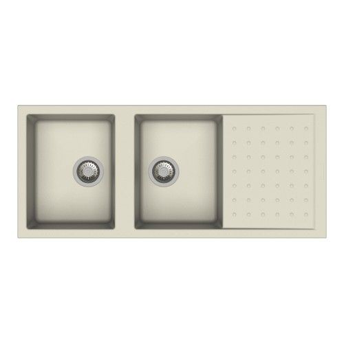 Carysil POLO Quartz Double Bowl Sink with Drain Board 46x20"- Champagne