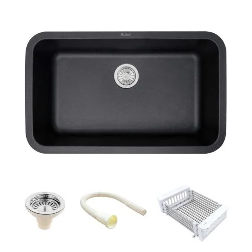 Ruhe Quartz Single Bowl Kitchen Sink (31 x 19 x 9 Inches) - Black