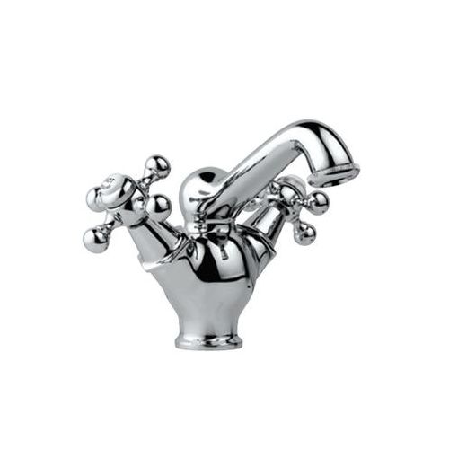 Jaquar Queens Central Hole Basin Mixer With Regular Spout Without Popup Waste System With 450Mm Long Braided Hoses