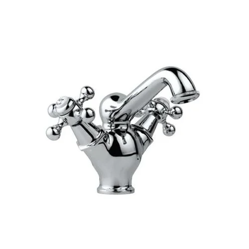 Jaquar Queens Central Hole Basin Mixer With Regular Spout Without Popup Waste System With 450Mm Long Braided Hoses
