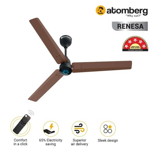 Atomberg Renesa BLDC Ceiling Fan 1400 mm with Remote-Brown and Black