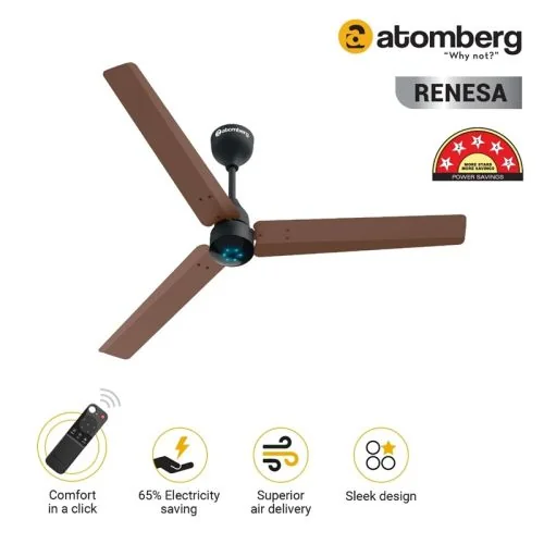 Atomberg Renesa BLDC Ceiling Fan 1200 mm with Remote-Brown and Black