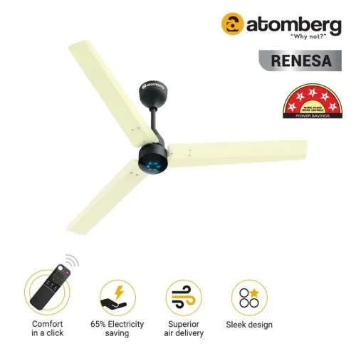 Atomberg Renesa BLDC Ceiling Fan 1200 mm with Remote-Ivory and Black
