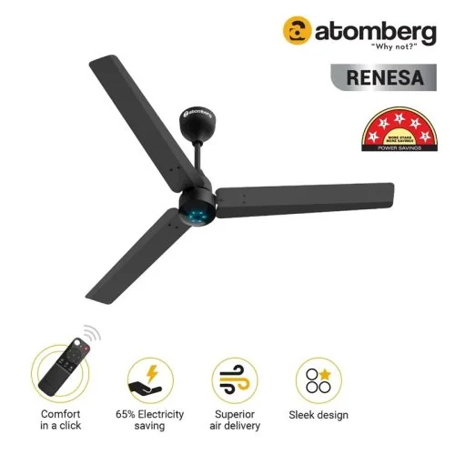 Atomberg Renesa BLDC Ceiling Fan 1200 mm with Remote-Midnight Black
