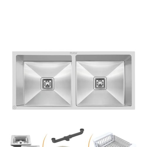 Ruhe Handmade Double Bowl Kitchen Sink (42 x 20 x 10 Inches) SS 304