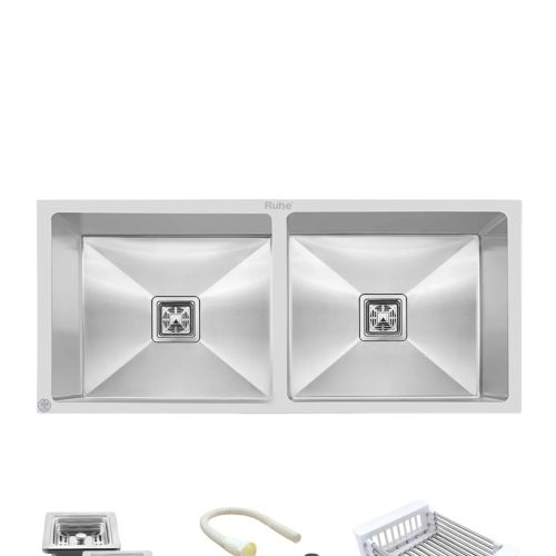 Ruhe Handmade Double Bowl Kitchen Sink (45 x 20 x 10 Inches) SS 304