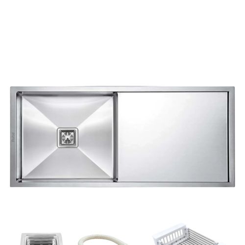 Ruhe Handmade Single Bowl with Drainboard Kitchen Sink (37 x 18 x 10 Inches) SS 202