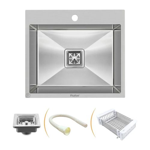 Ruhe Handmade Single Bowl with Tap Hole Kitchen Sink (18 x 16 x 10 Inches) SS 304