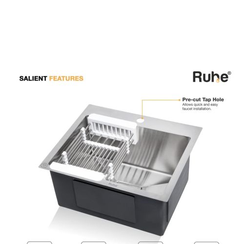 Ruhe Handmade Single Bowl with Tap Hole Kitchen Sink (20 x 17 x 10 Inches) SS 304
