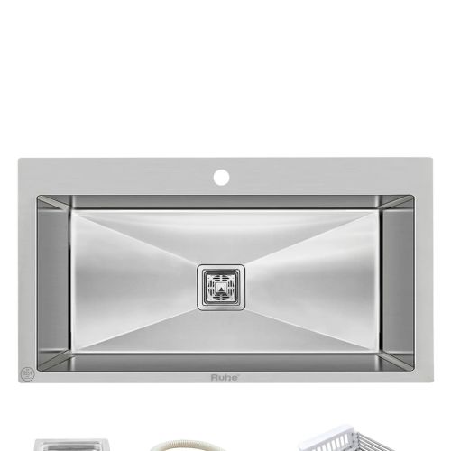 Ruhe Handmade Single Bowl with Tap Hole Kitchen Sink (32 x 20 x 10 Inches) SS 304