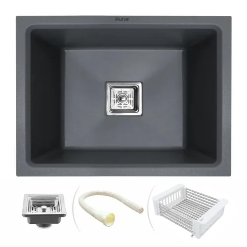 Ruhe Quartz Single Bowl Kitchen Sink (21 x 18 x 9 Inches) Smoke Grey