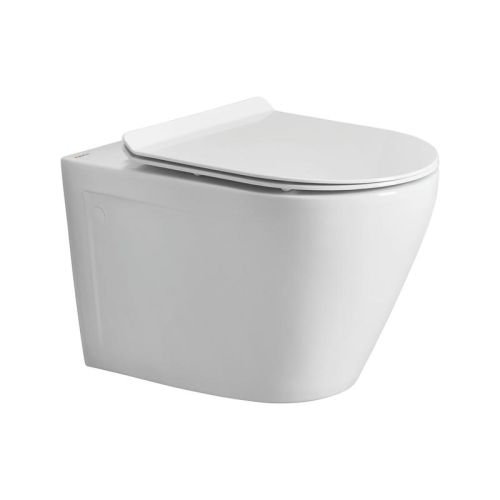 Cera Camel Rimless Wall Hung Ewc with Duraplast Slim Seat Cover Snow-White