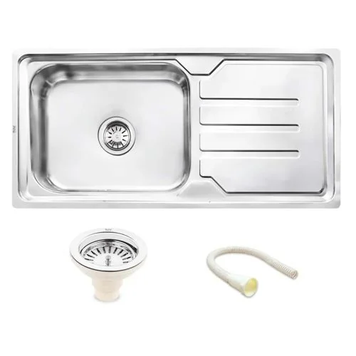 Ruhe Single Bowl with Drainboard Kitchen Sink (42 x 20 x 9 Inches) - Silver