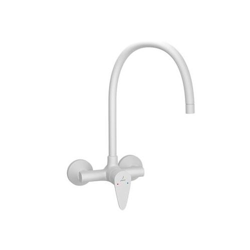 Jaquar Vignette Prime Single Lever Sink Mixer With Swinging Spout On Upper Side (Wall Mounted Model) With Connecting Legs & Wall Flanges White Matt