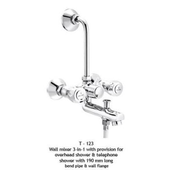 ESS ESS Trend Wall Mixer 3 In 1 With Provsion For Overhead Shower & Telephone Shower With 190 Mm Long Bend Pipe & Wall Flange