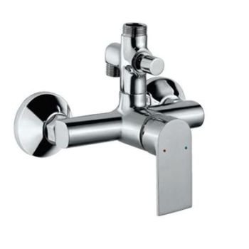 Jaquar Lyric Single Lever Exposed Shower Mixer With Provision For Connection To Exposed Shower Pipe & Hand Shower With Connecting Legs & Wall Flanges