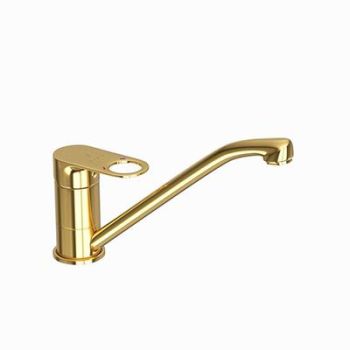 Jaquar Ornamix Prime Single Lever Sink Mixer With Swinging Spout (Table Mounted) With 450Mm Long Braided Hoses Full Gold
