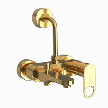 Jaquar Ornamix Prime Single Lever Wall Mixer 3-In-1 System With Provision For Both Hand Shower And Overhead Shower Complete With 115Mm Long Bend Pipe, Connecting Legs & Wall Flange (Without Hand & Overhead Shower) Full Gold
