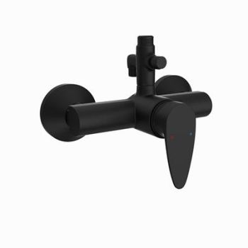 Jaquar Vignette Prime Single Lever Exposed Shower Mixer With Provision For Connection To Exposed Shower Pipe & Hand Shower With Connecting Legs & Wall Flanges Black Matt