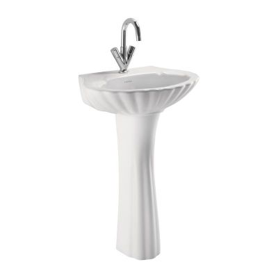 Cera Crowne Wall Hung Wash Basin With Full Pedestal Snow-White