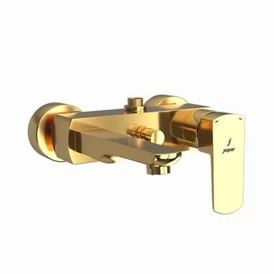 Jaquar Kubix Prime Single Lever Wall Mixer With Provision For Connection To Exposed Shower Pipe (Sha-1211) With Connecting Legs & Wall Flanges Full Gold