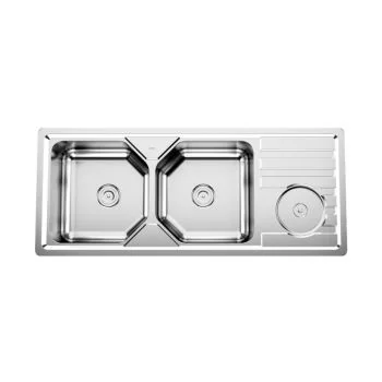 Cera Naomi Pearl Finish Double Bowl Sink With Drain Board