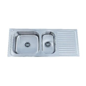 Futura Dura Veg Double Bowl Kitchen Sink 40x20x8 - with Drainer  Satin