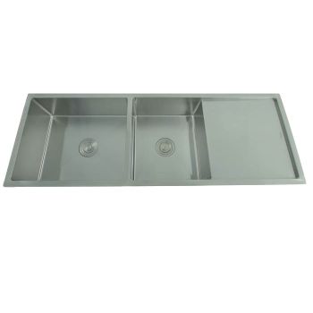 Futura Hand Made Kitchen Sink Double Bowl with drain 51 x 18 - BRUSH