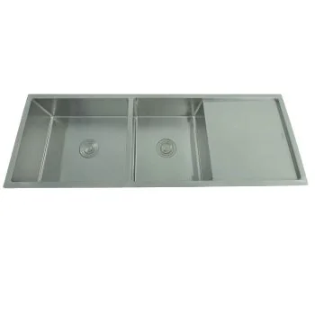 Futura Hand Made Kitchen Sink Double Bowl with drain 51 x 18 - BRUSH