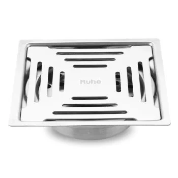 Ruhe Opal Square Flat Cut 304-Grade Floor Drain with Cockroach Trap (5 x 5 Inches)