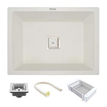 Ruhe Quartz Single Bowl Kitchen Sink (24 x 18 x 9 Inches) - Crystal White