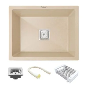 Ruhe Quartz Single Bowl Kitchen Sink (24 x 18 x 9 Inches) - Sand Choco