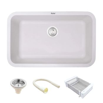 Ruhe Quartz Single Bowl Kitchen Sink (31 x 19 x 9 Inches) - Crystal White