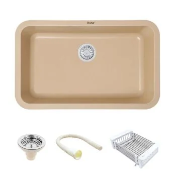 Ruhe Quartz Single Bowl Kitchen Sink (31 x 19 x 9 Inches) - Sand Choco
