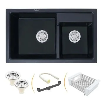 Ruhe Quartz Double Bowl Kitchen Sink (31 x 18 x 9 Inches) - Black