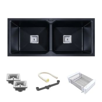 Ruhe Quartz Double Bowl Kitchen Sink (37 x 18 x 9 Inches) - Black