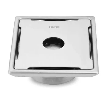 Ruhe Diamond Square 304-Grade Floor Drain with Collar, Hole & Cockroach Trap (6 x 6 Inches)