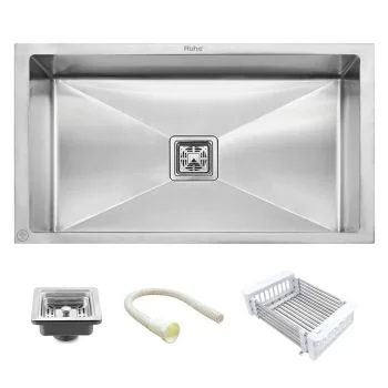 Ruhe Handmade Single Bowl Kitchen Sink 304 Grade (32 x 20 x 10 Inches) - Silver