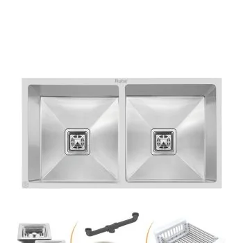 Ruhe Handmade Double Bowl Kitchen Sink (32 x 18 x 10 Inches) SS 304