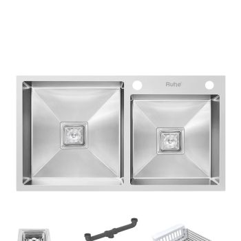 Ruhe Handmade Double Bowl with Tap Hole Kitchen Sink (32 x 18 x 10 Inches) SS 304