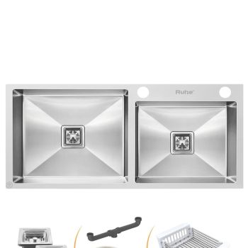 Ruhe Handmade Double Bowl with Tap Hole Kitchen Sink (45 x 20 x 10 Inches) SS 304