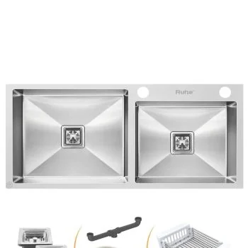 Ruhe Handmade Double Bowl with Tap Hole Kitchen Sink (45 x 20 x 10 Inches) SS 304