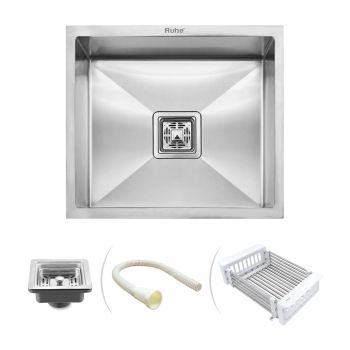 Ruhe Handmade Single Bowl Kitchen Sink 202 Grade (18 x 16 x 10 Inches)