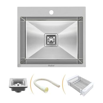 Ruhe Handmade Single Bowl with Tap Hole Kitchen Sink (18 x 16 x 10 Inches) SS 304