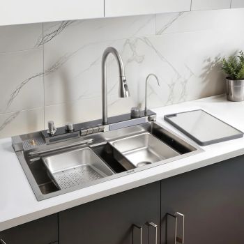 Ruhe Piano Smart Kitchen Sink Silver (30 x 18 x 9 Inches)